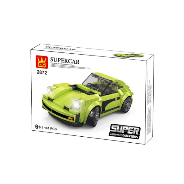 WANGE® 2872 | Kompatibilis, készségfejlesztő építőjáték | 161 db építőkocka | Supercar zöld sportkocsi