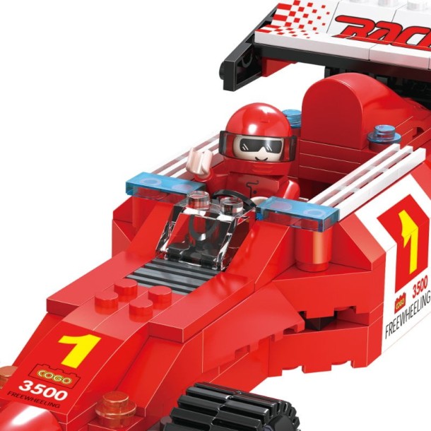 COGO® 3401 | kompatibilis, készségfejlesztő építőjáték | 218 db építőkocka | Piros F1-es versenyautó