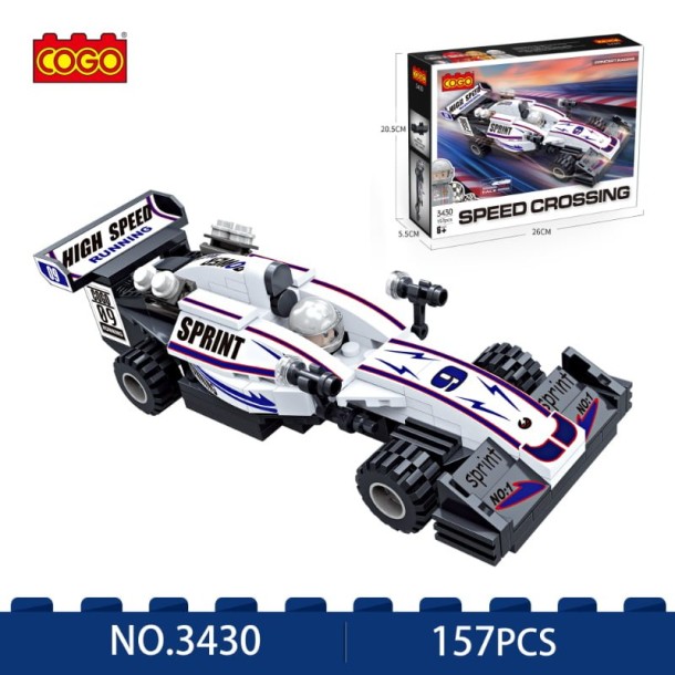 COGO® 3430 | kompatibilis, készségfejlesztő autós építőjáték | 157 db építőkocka | Fehér F1-es versenyautó