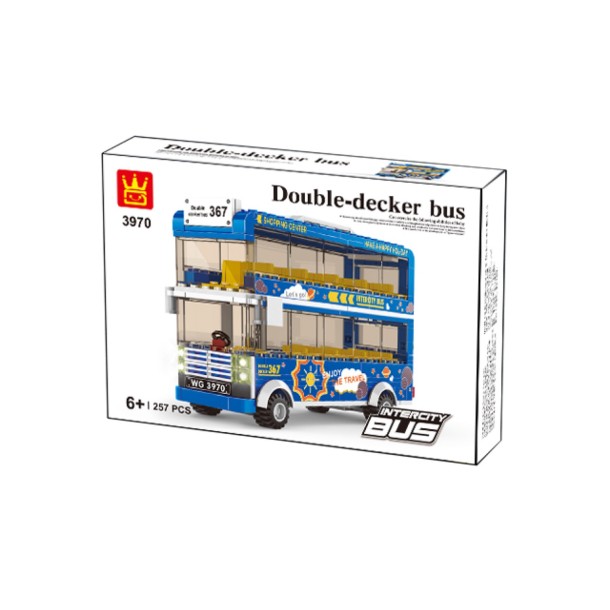 WANGE® 3970 | kompatibilis, készségfejlesztő építőjáték 257 db építőkocka | Kétszintes kék busz