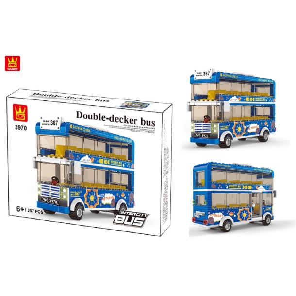 WANGE® 3970 | kompatibilis, készségfejlesztő építőjáték 257 db építőkocka | Kétszintes kék busz