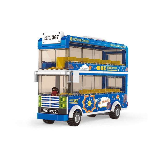 WANGE® 3970 | kompatibilis, készségfejlesztő építőjáték 257 db építőkocka | Kétszintes kék busz