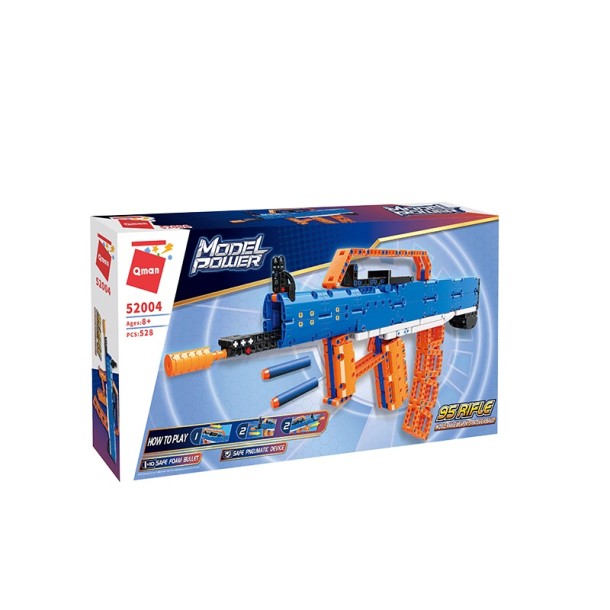 QMAN® 52004 | kompatibilis, készségfejlesztő építőjáték | 528 db építőkocka | Type-95 gépkarabély játékpuska – 10db szivacs tölténnyel