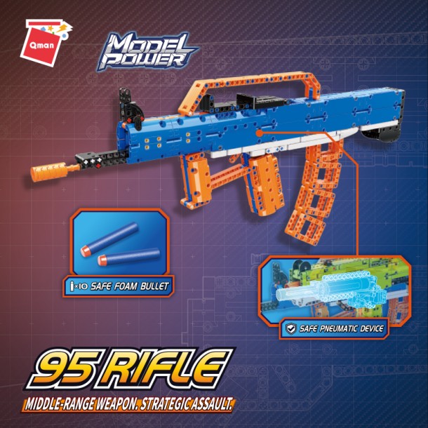 QMAN® 52004 | kompatibilis, készségfejlesztő építőjáték | 528 db építőkocka | Type-95 gépkarabély játékpuska – 10db szivacs tölténnyel