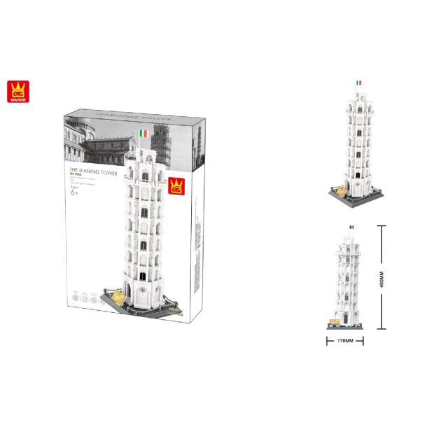 WANGE® 5214 |kompatibilis, készségfejlesztő építőjáték| 1334 db építőkocka | Pisai ferde torony – Olaszország