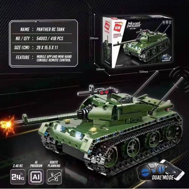 QMAN® 54003 | legó-technic-kompatibilis távirányítós építőjáték | 418 db építőkocka | Panther tank (app + controller)