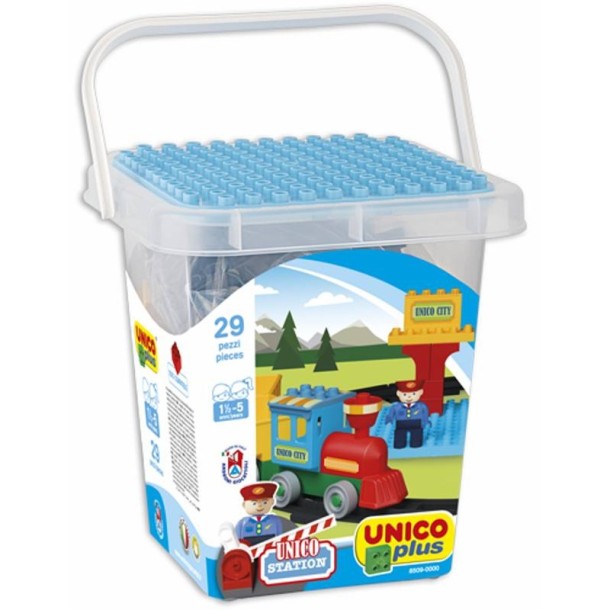 UNICO építőkockák vonattal vödörben 29db 8509-0000