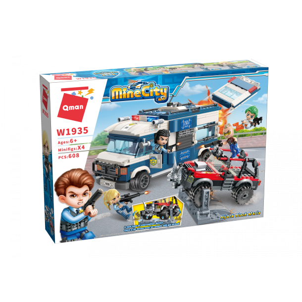QMAN® W1935 | kompatibilis, készségfejlesztő építőjáték | 608 db építőkocka | Rablóbanda elkapása